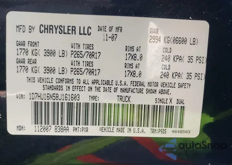 2008 Dodge Ram 1500 St/Sxt from USA, damaged, VIN 1D7HU16N58J161603